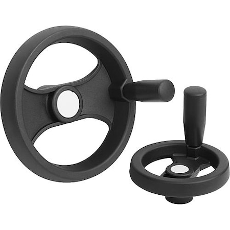 Handwheel, 2-spoke Plastic, Dia. 159, Bore 14, Key 5 Mm. Revol. Grip.